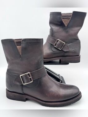 Frye Natalie Short Engineer Boots Dark Brown Leather Women’s Size 7 B